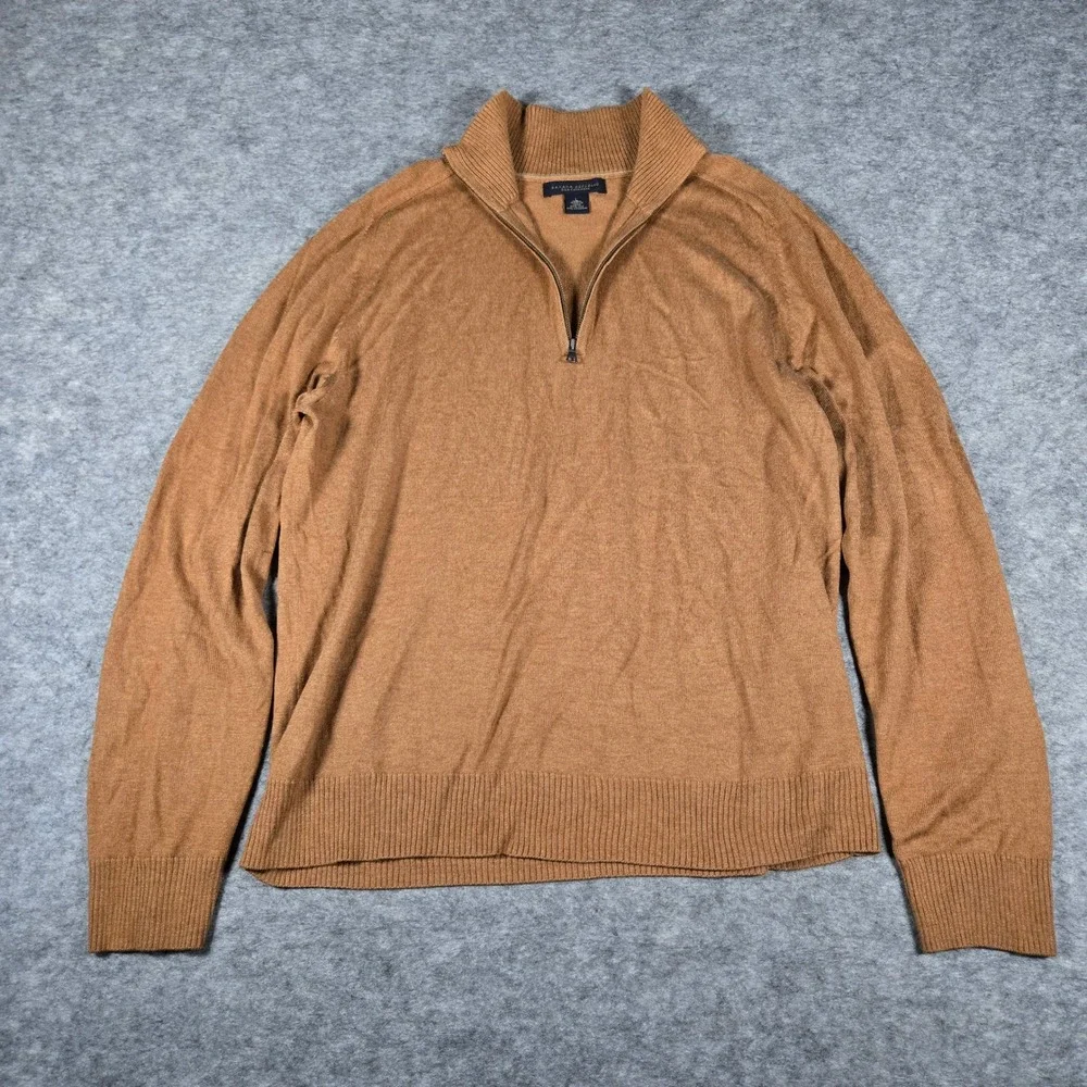 Banana Republic Mens Brown Silk Cashmere Quarter Zip Pullover Sweater Large